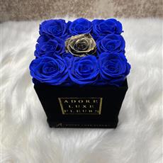 JPR 019 BLUE AND GOLD SQUARE PRESERVED ROSE BOX 