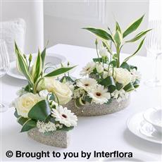 White Rose &amp; Germini Curved Floral Centrepiece