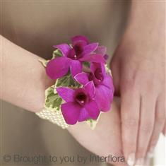 Rich Purple Dendrobium Orchid Pearl Wrist Corsage